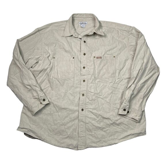 Carhartt VTG Y2K Long Sleeve Button Up Work Shirt Workwear Natural Beige 2XL - Picture 1 of 7